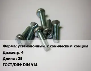 Винт установочный, с коническим концом 4х25 DIN 914